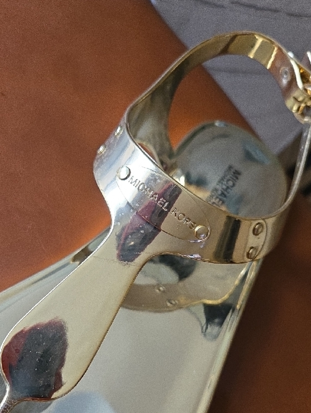 Michael Kors Gold Metallic T-Strap Sandals - Picture 4 of 4